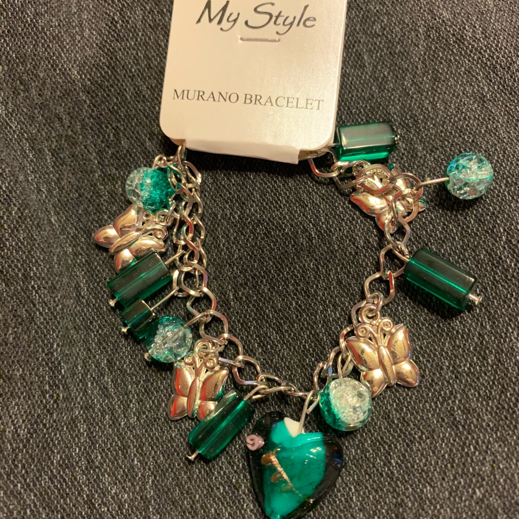 Murano Teal Green Glass Bead Bracelet